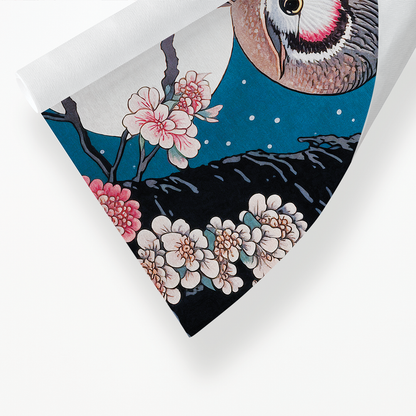 Owl on blossom with a full moon - Art Print
