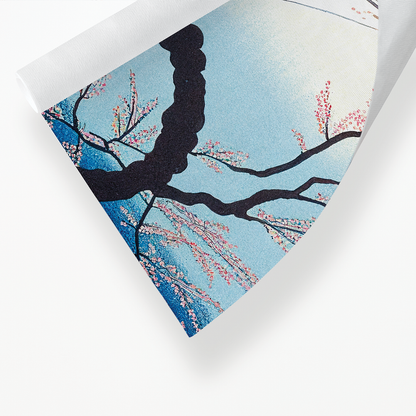 Mount Fuji framed by blossoms and a river - Art Print