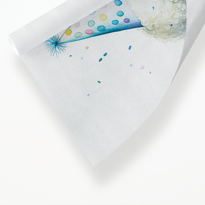 White poodle wearing a party hat - Art Print