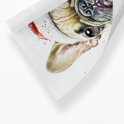 French bulldog wearing a Christmas hat - Art Print