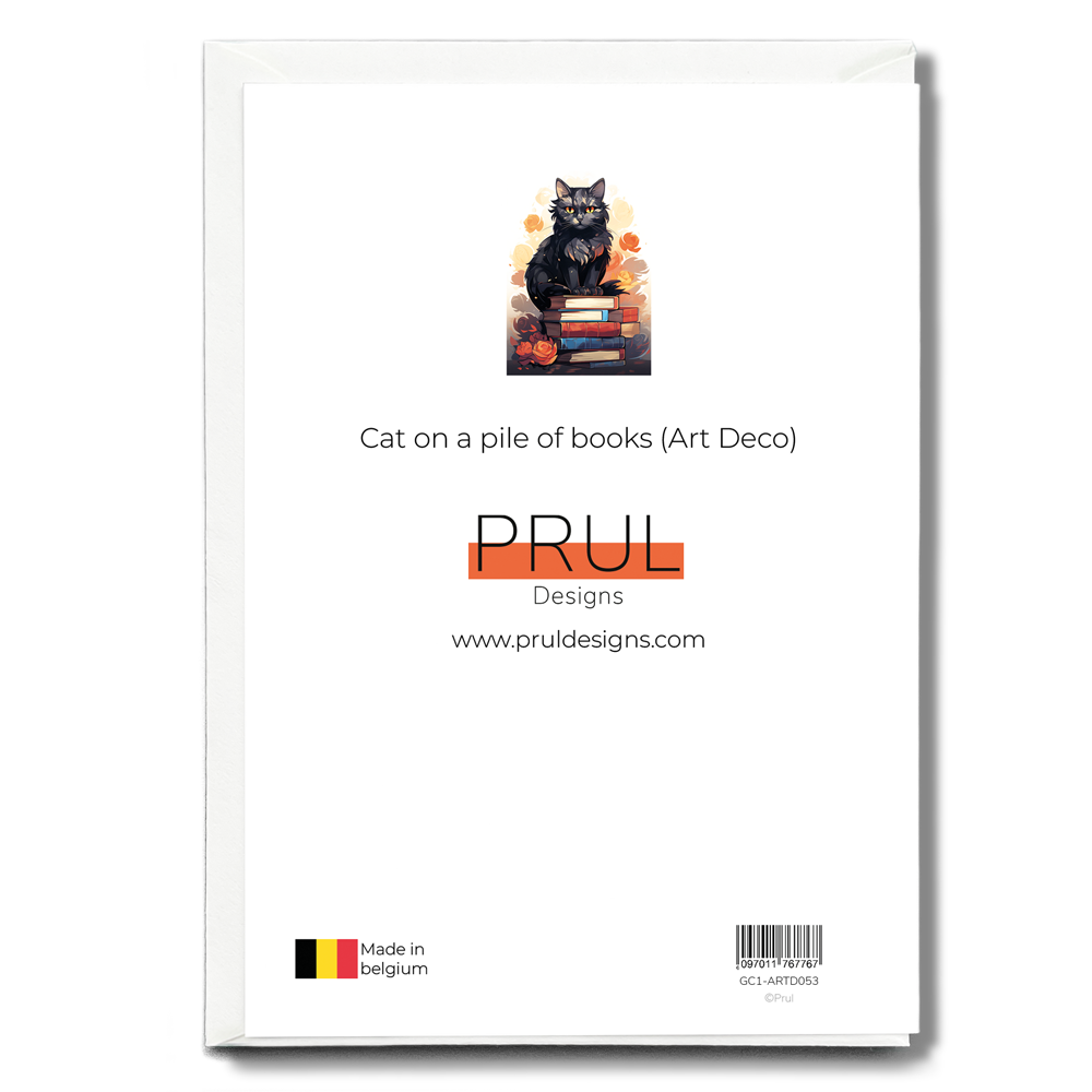 Cat on a pile of books (Art Deco) - Greeting Card