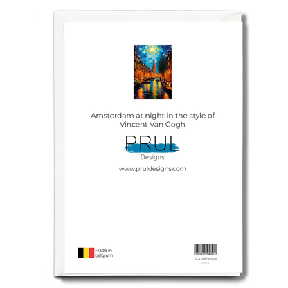 Amsterdam at night in the style of Vincent Van Gogh - Greeting Card