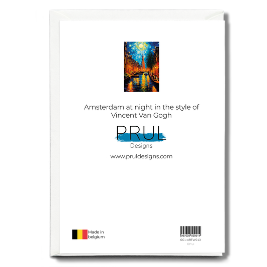 Amsterdam at night in the style of Vincent Van Gogh - Greeting Card