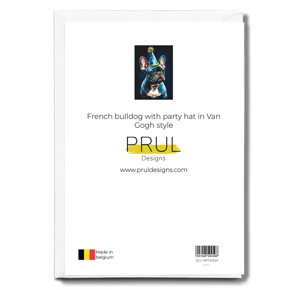 French bulldog with party hat in Van Gogh style - Greeting Card
