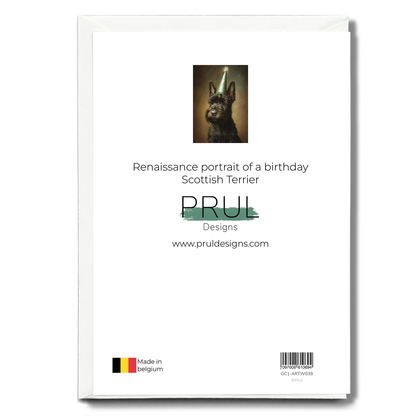 Renaissance portrait of a birthday Scottish Terrier - Greeting Card