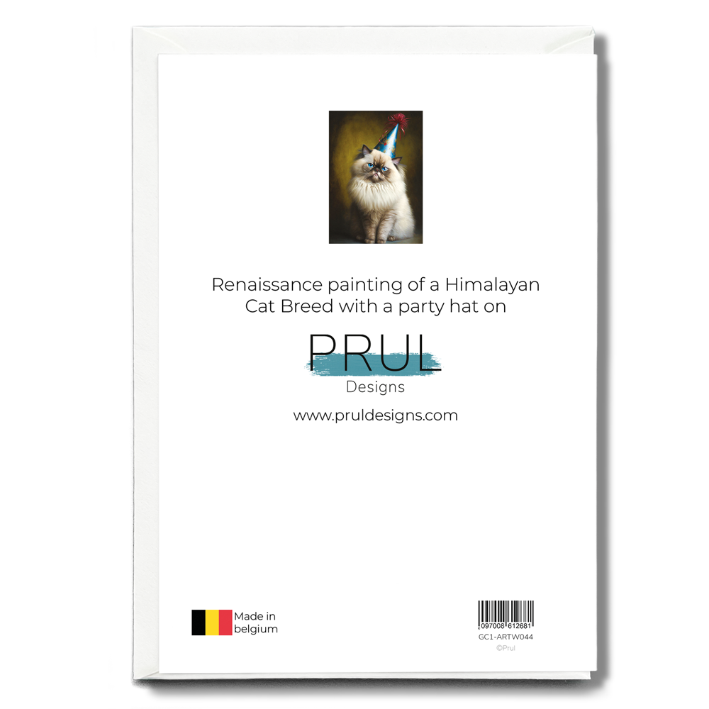 Renaissance painting of a Himalayan Cat Breed with a party hat on - Greeting Card