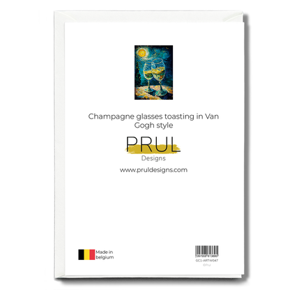 Champagne glasses toasting in Van Gogh style - Greeting Card