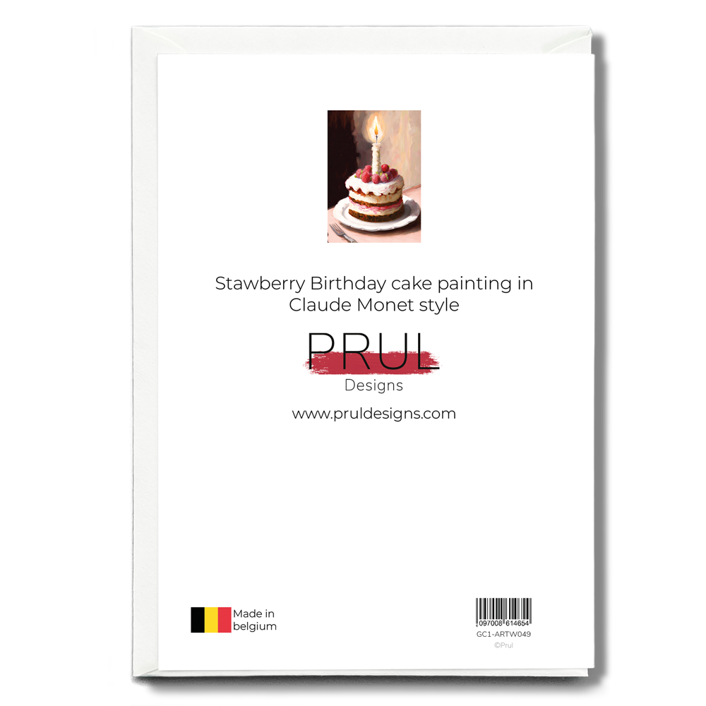 Stawberry Birthday cake painting in Claude Monet style - Greeting Card