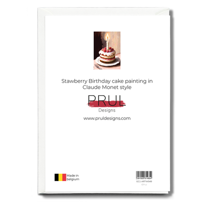 Stawberry Birthday cake painting in Claude Monet style - Greeting Card