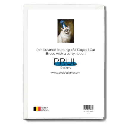 Renaissance painting of a Ragdoll Cat Breed with a party hat on - Greeting Card