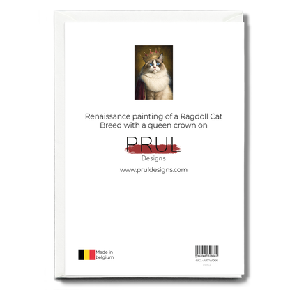Renaissance painting of a Ragdoll Cat Breed with a queen crown on - Greeting Card