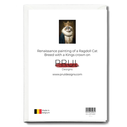 Renaissance painting of a Ragdoll Cat Breed with a Kings crown on - Greeting Card