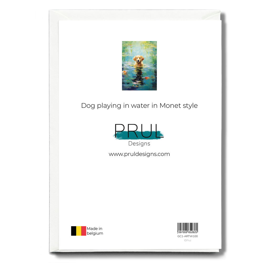 Dog playing in water in Monet style - Greeting Card
