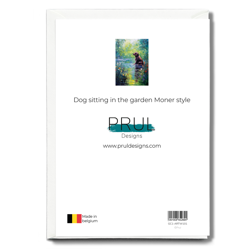 Dog sitting in the garden Moner style - Greeting Card
