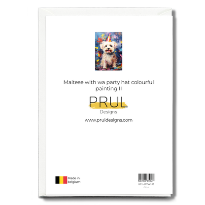 Maltese with wa party hat colourful painting II - Greeting Card