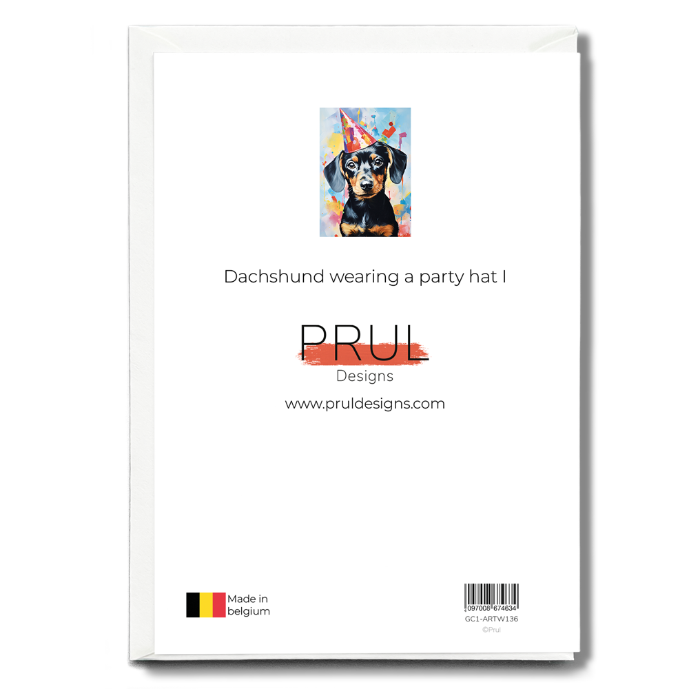 Dachshund wearing a party hat I - Greeting Card