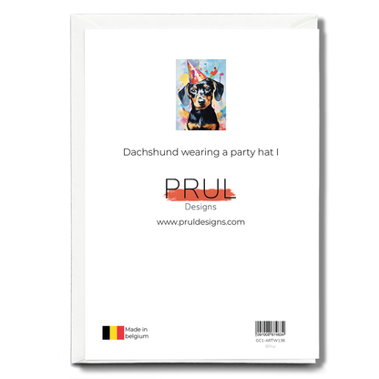 Dachshund wearing a party hat I - Greeting Card