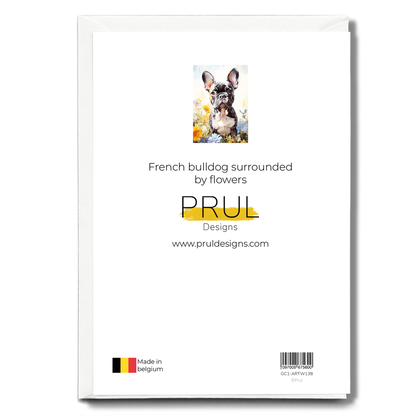 French bulldog surrounded by flowers  - Greeting Card