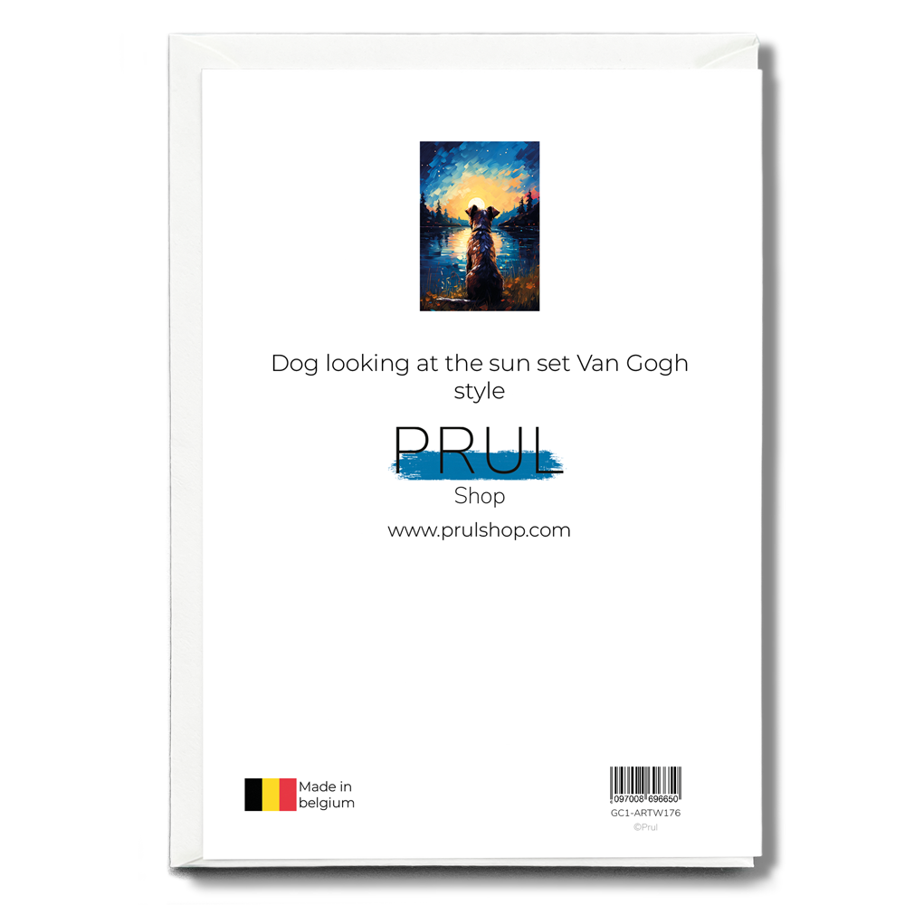 Dog looking at the sun set Van Gogh style - Greeting Card