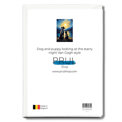 Dog and puppy looking at the starry night Van Gogh style - Greeting Card