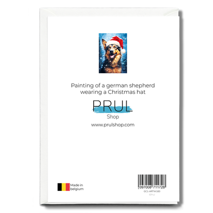 Painting of a german shepherd wearing a Christmas hat - Greeting Card