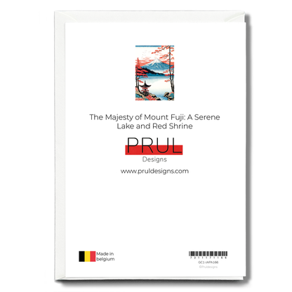 The Majesty of Mount Fuji: A Serene Lake and Red Shrine - Greeting Card