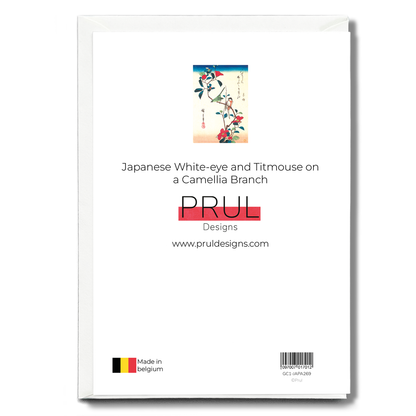 Japanese White-eye and Titmouse on a Camellia Branch - Greeting Card