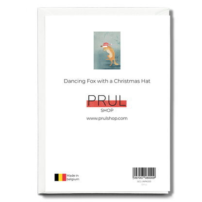 Dancing Fox with a Christmas Hat - Greeting Card
