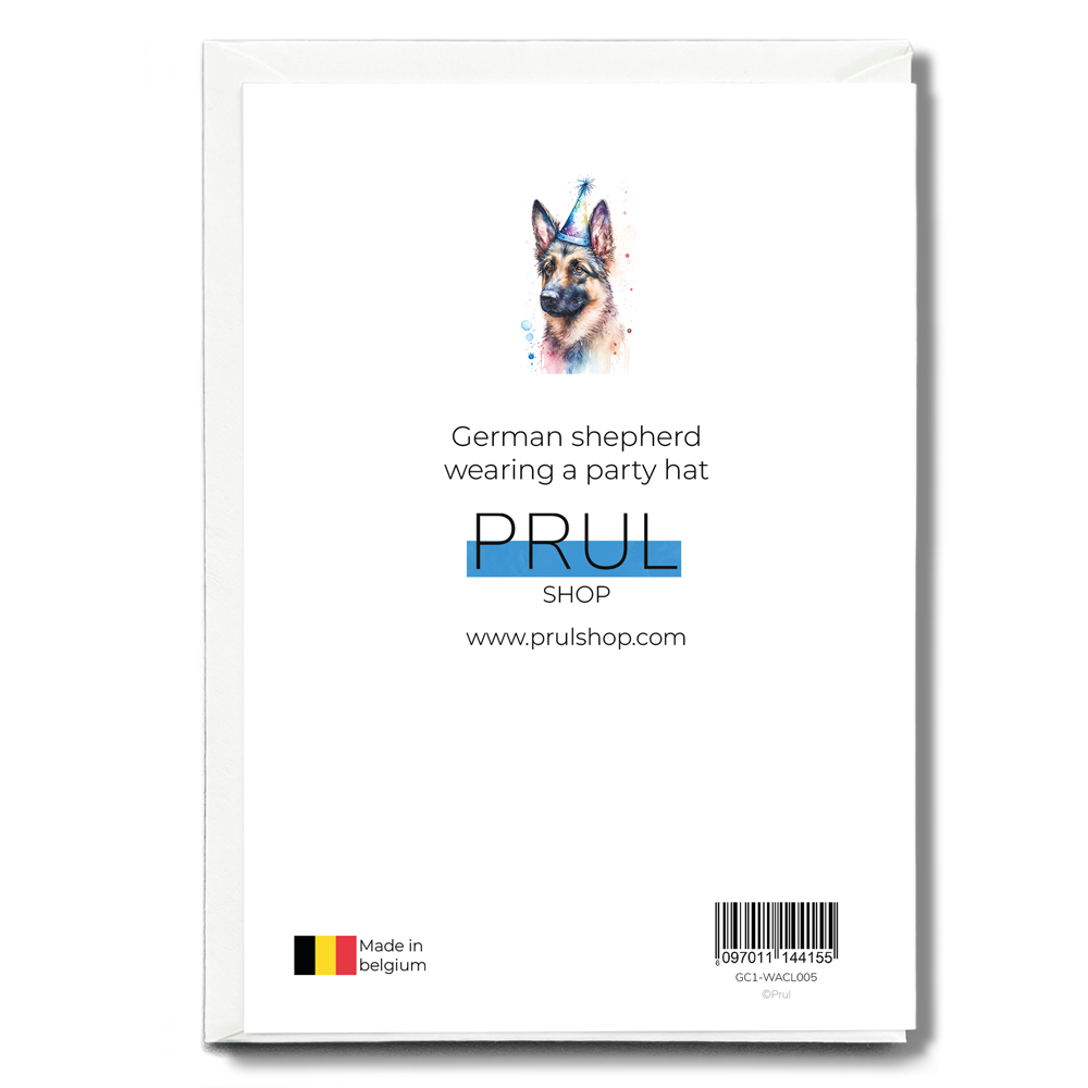 German shepherd wearing a party hat - Greeting Card