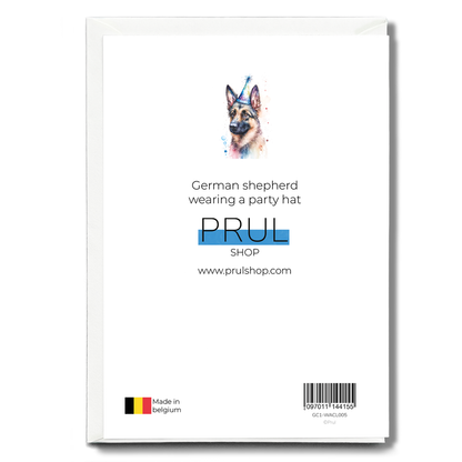 German shepherd wearing a party hat - Greeting Card