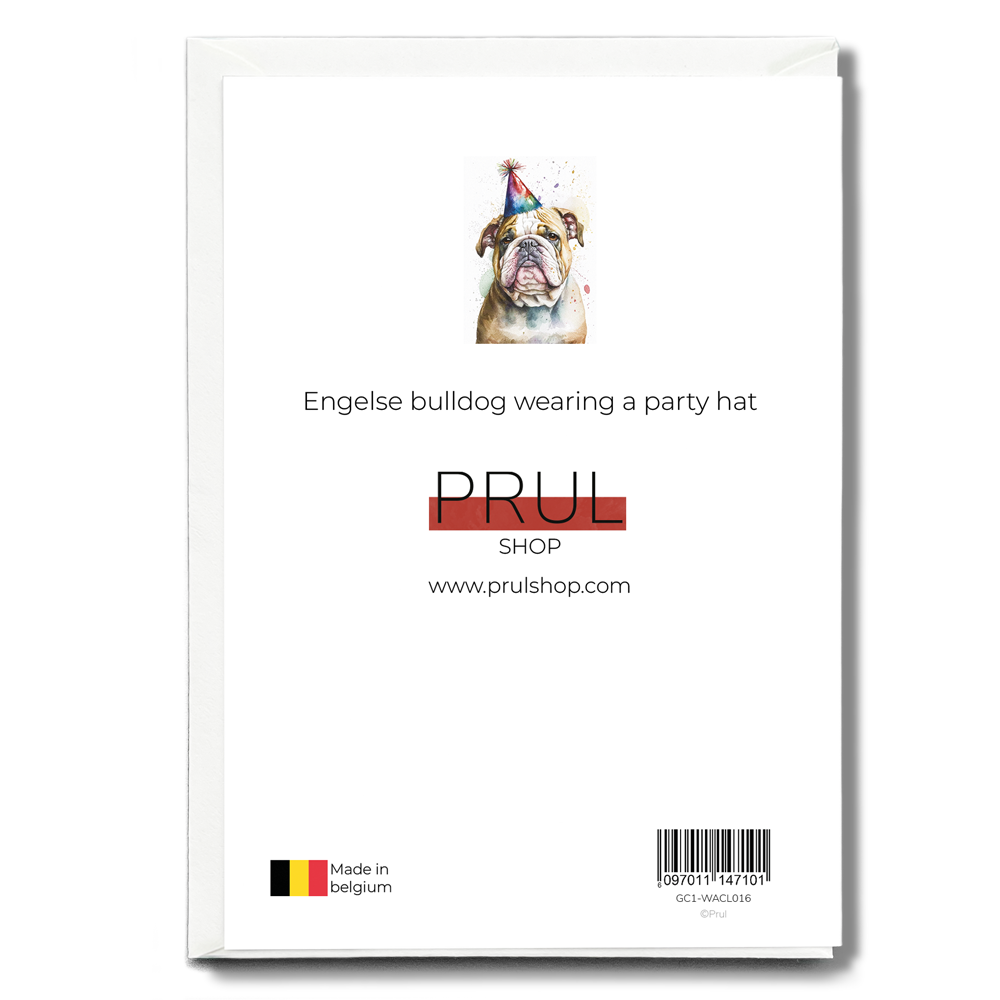 Engelse bulldog wearing a party hat - Greeting Card