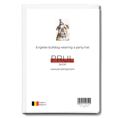 Engelse bulldog wearing a party hat - Greeting Card