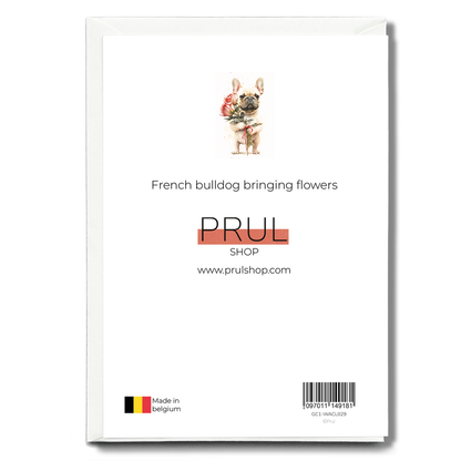 French bulldog bringing flowers - Greeting Card