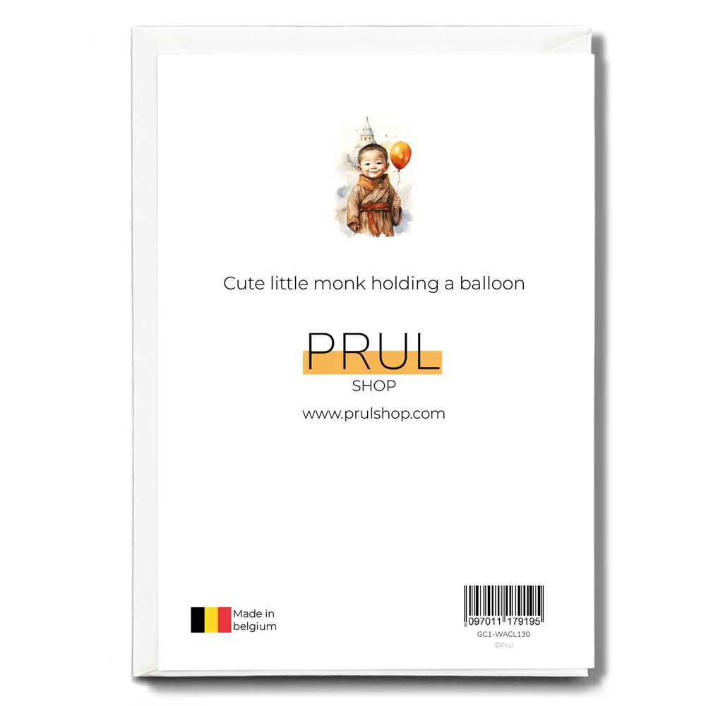 Cute little monk holding a balloon - Greeting Card