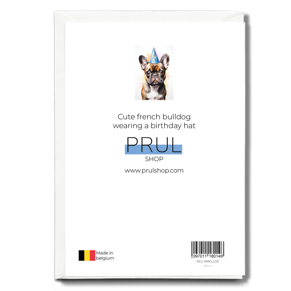 Cute french bulldog wearing a birthday hat - Greeting Card