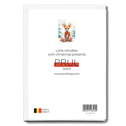 Little reindeer with christmas presents - Greeting Card