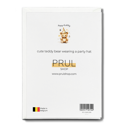 cute teddy bear wearing a party hat - Greeting Card