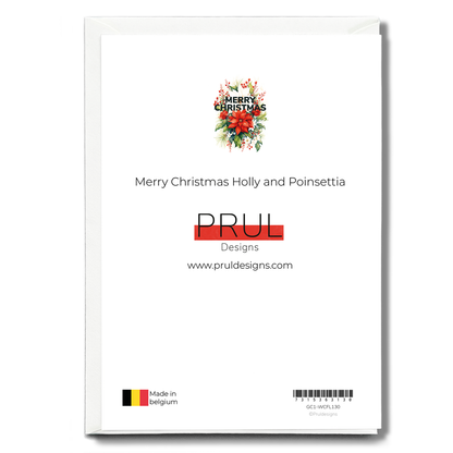 Merry Christmas Holly and Poinsettia - Wenskaart