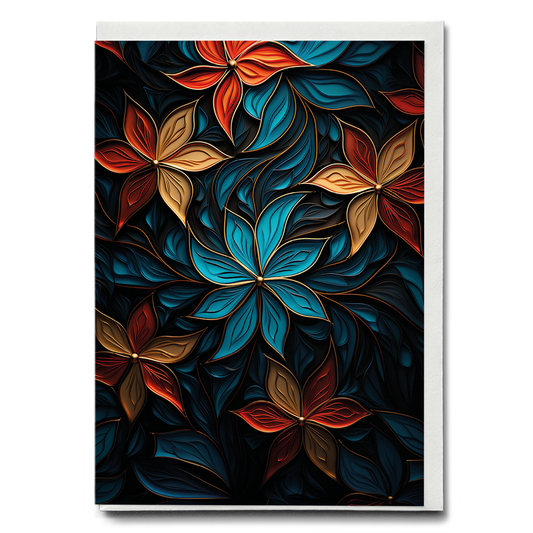 Blue and red flower pattern - Greeting Card