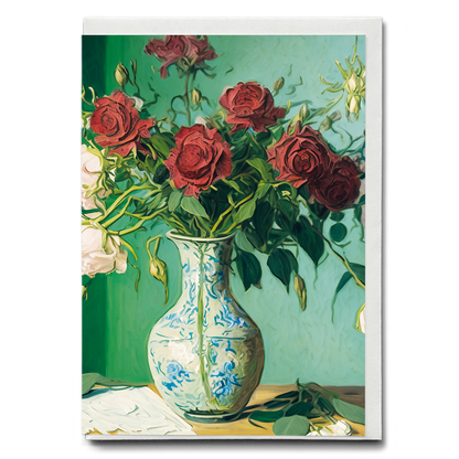 Roses in a vase in Van Gogh style - Greeting Card