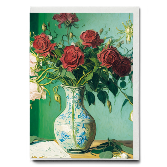 Roses in a vase in Van Gogh style - Greeting Card