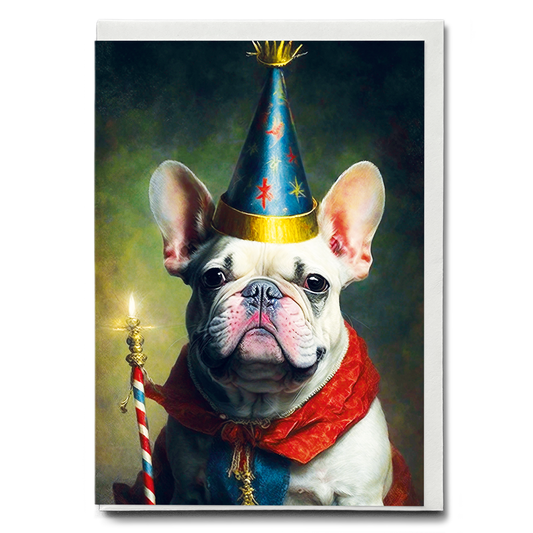 Renaissance portrait of a birthday Frenchie - Greeting Card