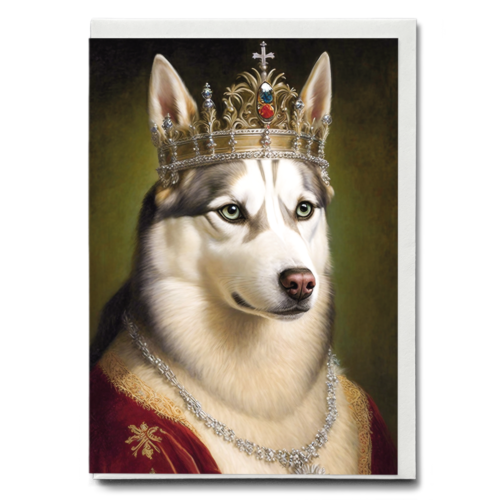 Renaissance painting of a Siberian Huskies as a queen - Greeting Card