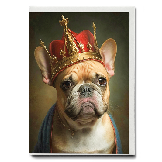 Renaissance painting of a french bulldog as a king - Greeting Card
