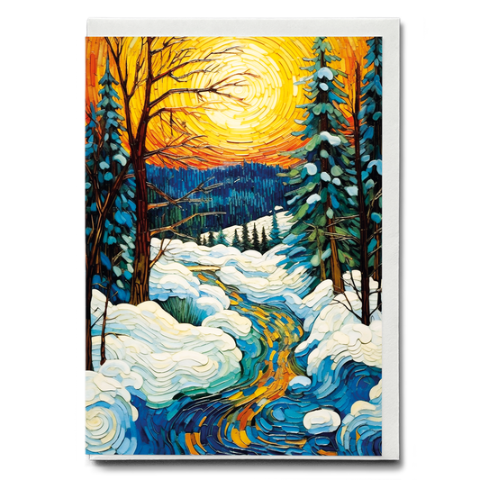 Snowy river in Van Gogh style - Greeting Card