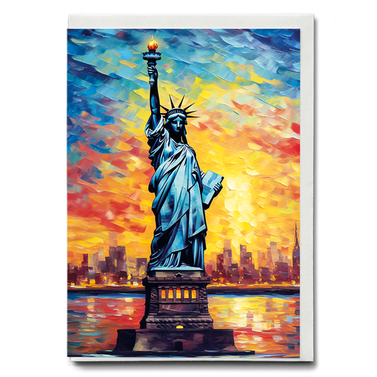 Statue of Liberty painting at night in Van Gogh Style - Greeting Card