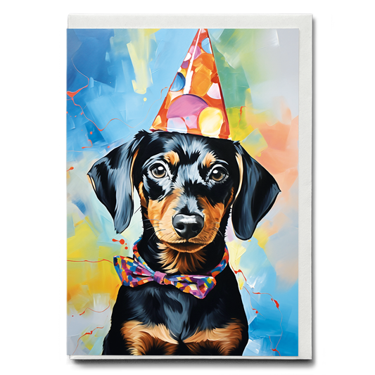 Dachshund wearing a party hat II - Greeting Card