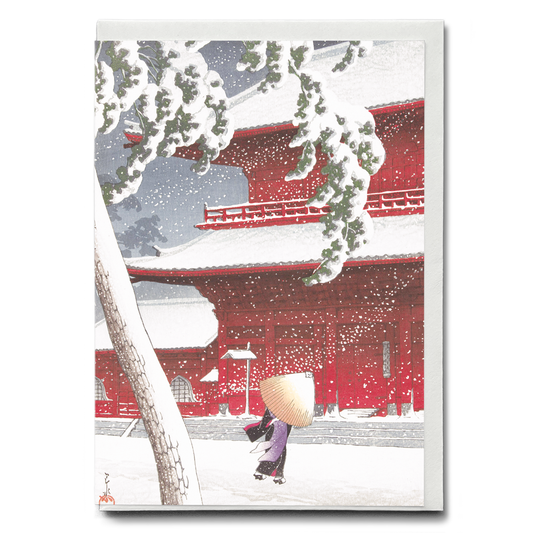 Zojo Temple in Snow, Shiba By Kawase Hasui - Greeting Card