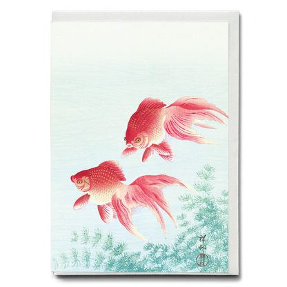 Two veil goldfish By Ohara Koson - Greeting Card