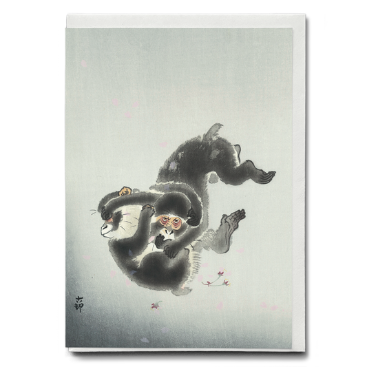 Two playing monkeys By Ohara Koson - Greeting Card